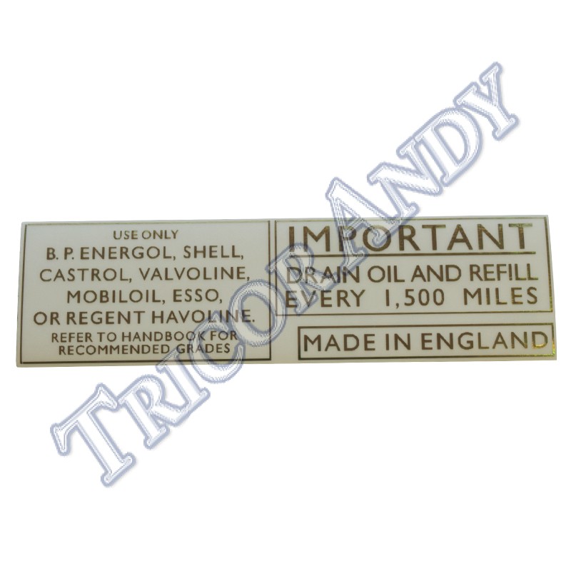 OIL TANK DRAIN REFIL GOLD ON CLEAR (60-1816) STICKER - Tricor Andy